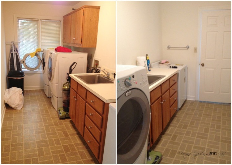 MUST PIN! Amazing DIY laundry room renovation for less than one hundred dollars! #diylaundryroom #laundryroommakeover