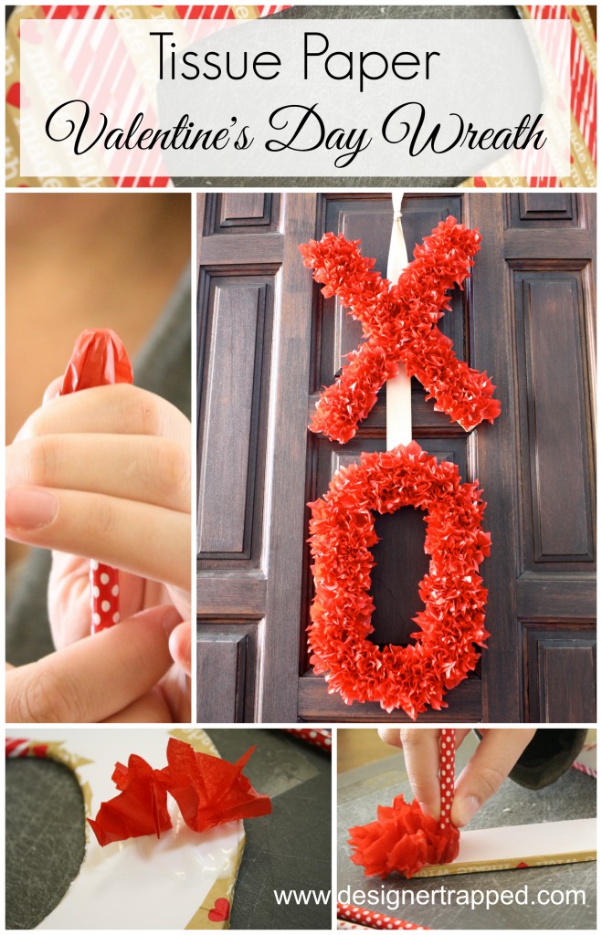 THIS IS SO CUTE! Come learn how to make a Valentine's Day wreath using tissue paper! Full tutorial by Designer Trapped in a Lawyer's Body.