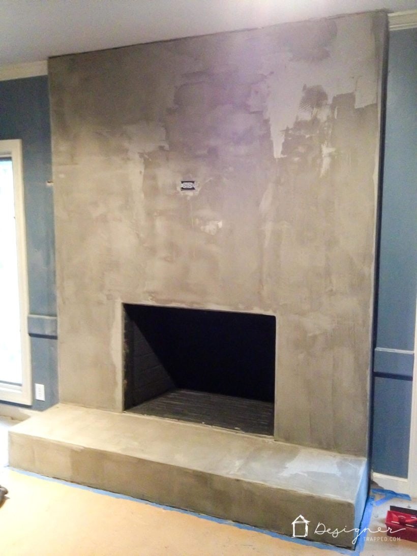 in progress concrete fireplace