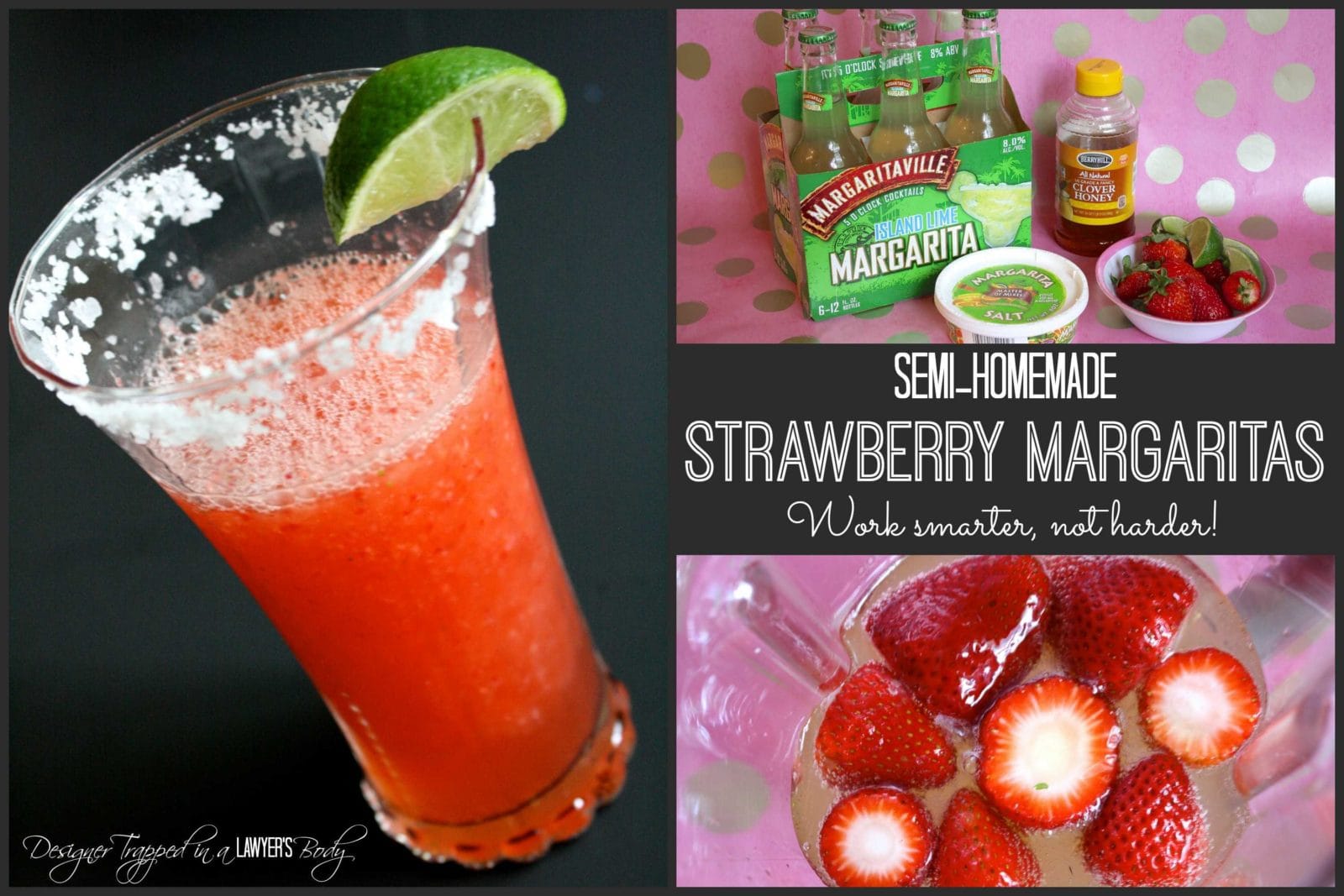 Semi-homemade Strawberry Margaritas by Designer Trapped in a Lawyer's Body! #quickcocktail