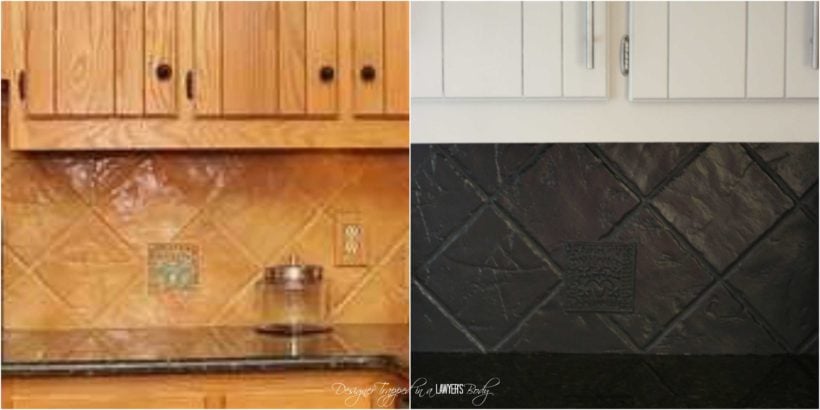 painted backsplash before and after