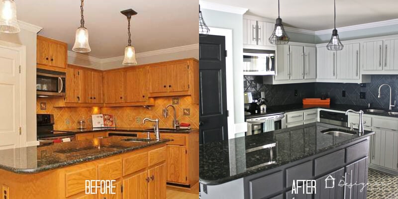 before and after of painted cabinets