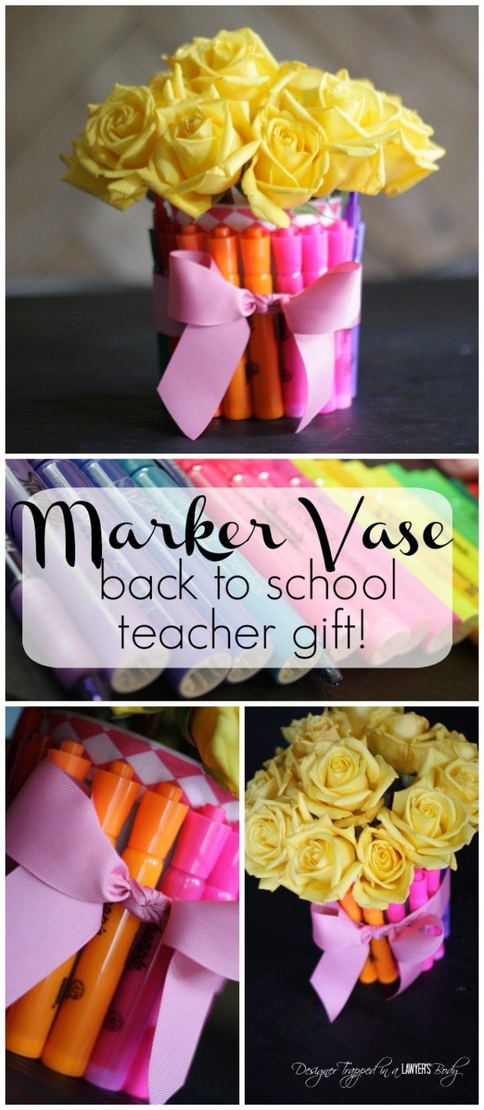 SO CUTE! DIY vase made from markers for back to school teacher gift! Full tutorial. #InspireStudents #TeachersChangeLives #pmedia #ad