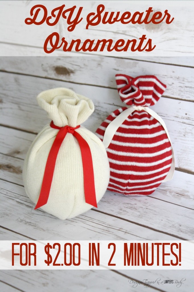GENIUS! Learn how to make sweater ornaments for $2.00 in 2 minutes! Full tutorial by Designer Trapped in a Lawyer's Body. 