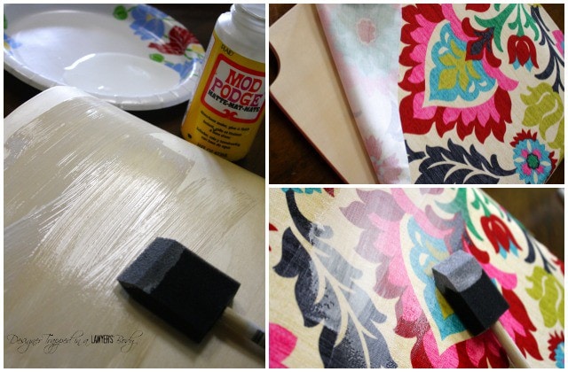 AWESOME! Learn how to "upholster" a chair with fabric and Mod Podge. Full tutorial by Designer Trapped in a Lawyer's Body! 