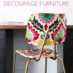 how to decoupage furniture to get an "upholstered" look on a tiny budget? Come check out how to "upholster" a chair with Mod Podge and fabric!