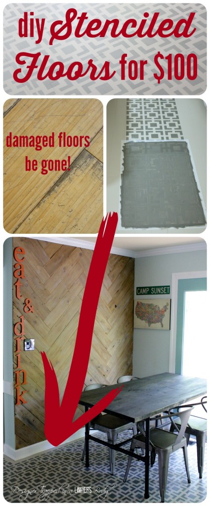 AMAZING! Do you have badly damaged wood floors that you can afford to refinish? This is a great option! Love the look of these stenciled floors! Check out the full tutorial by Designer Trapped in a Lawyer's Body.