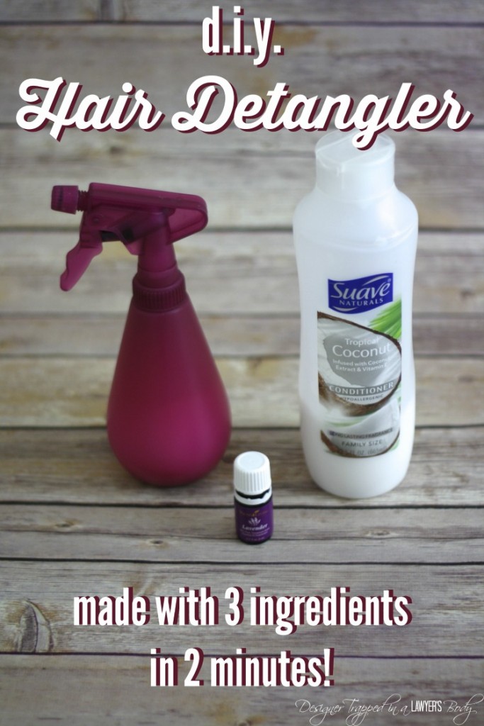 THIS IS AWESOME! You can make DIY detangler spray that works better than the expensive detanglers you are purchasing! It takes only a few ingredients and 2 minutes to make! Full tutorial by Designer Trapped in a Lawyer's Body.