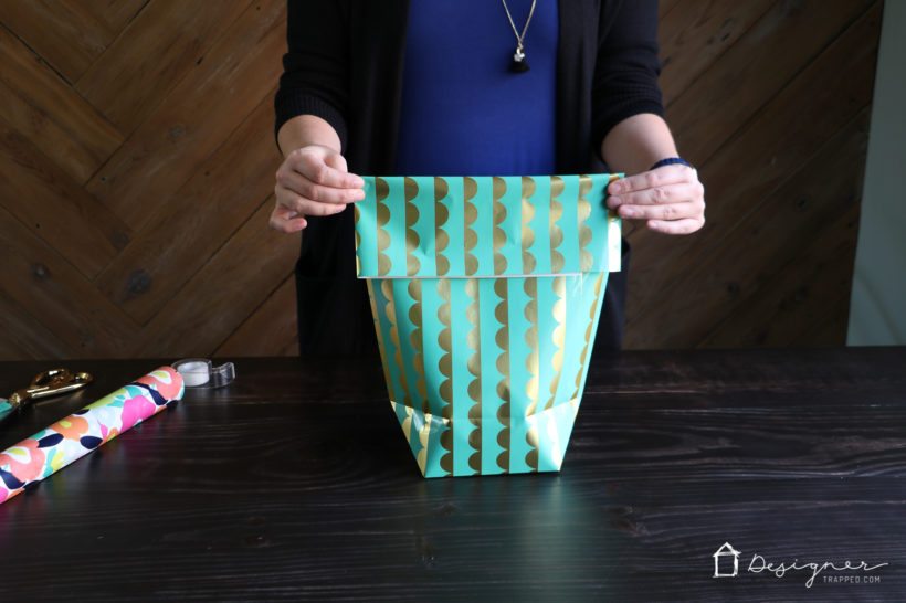 wrapping paper gift bag with top folded over