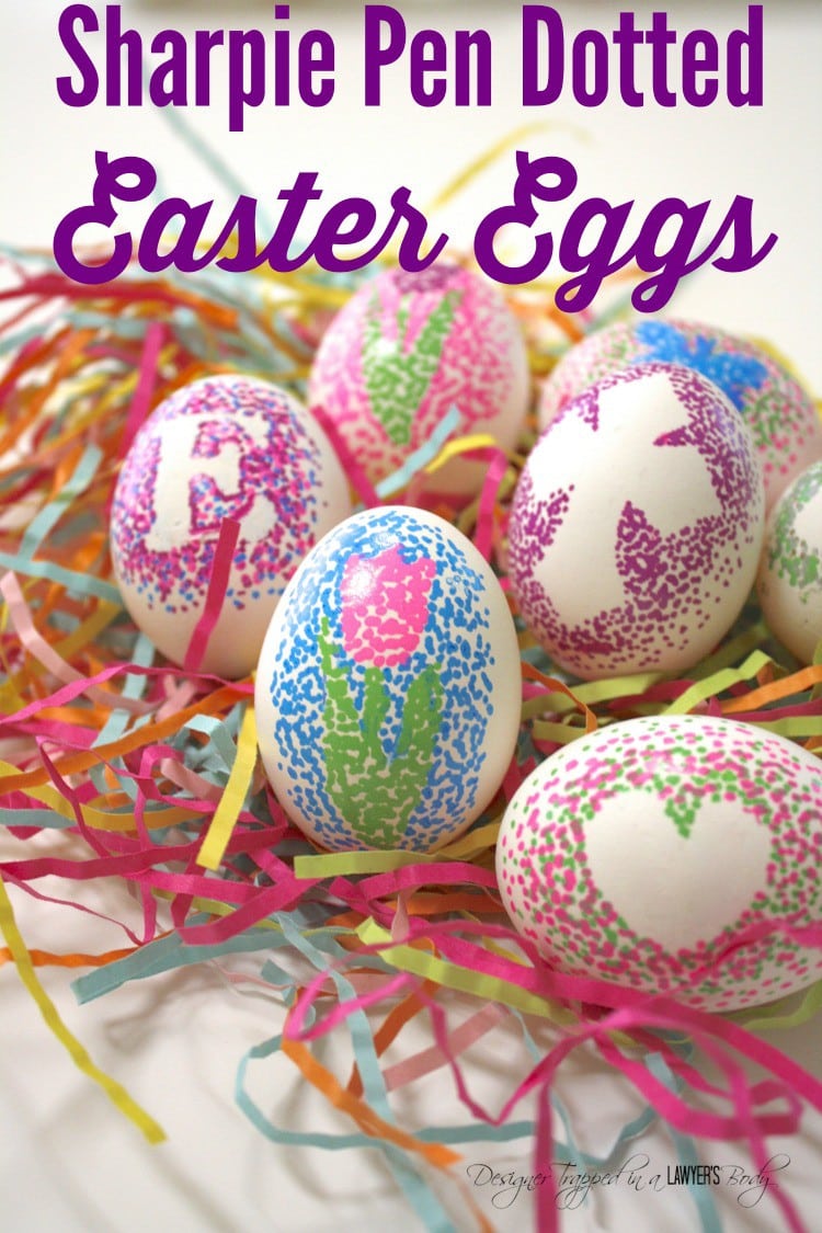 Easter egg decorating doesn't have to be complicated or messy! Learn how to make easy, dotted Sharpie Easter eggs with this simple tutorial! #eastereggs #eastereggdecorating