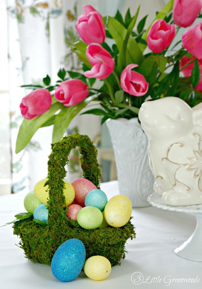 Moss Covered Basket ~ Simple DIY Easter Basket! Perfect for an Easter Tablescape! by 3 Little Greenwoods