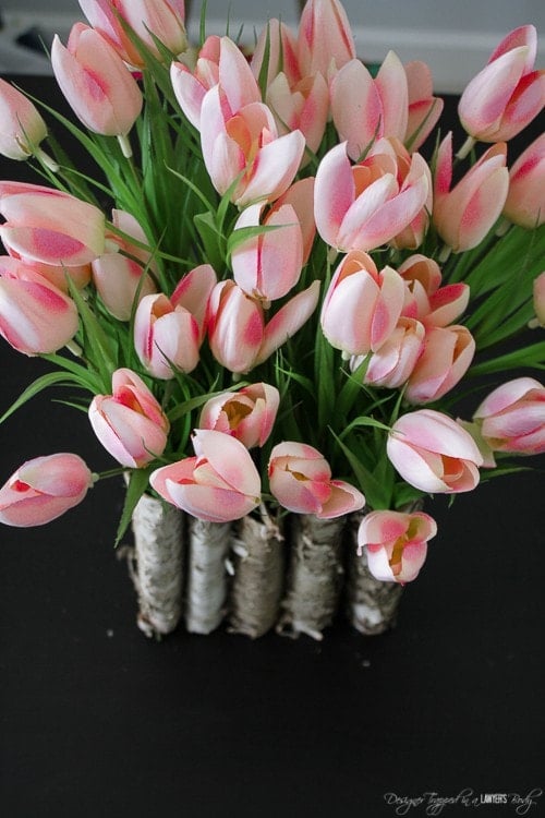 DIY pink tulip spring door decoration hanging on front door