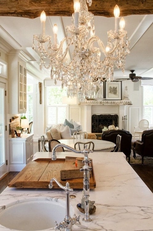 glam chandelier with beams