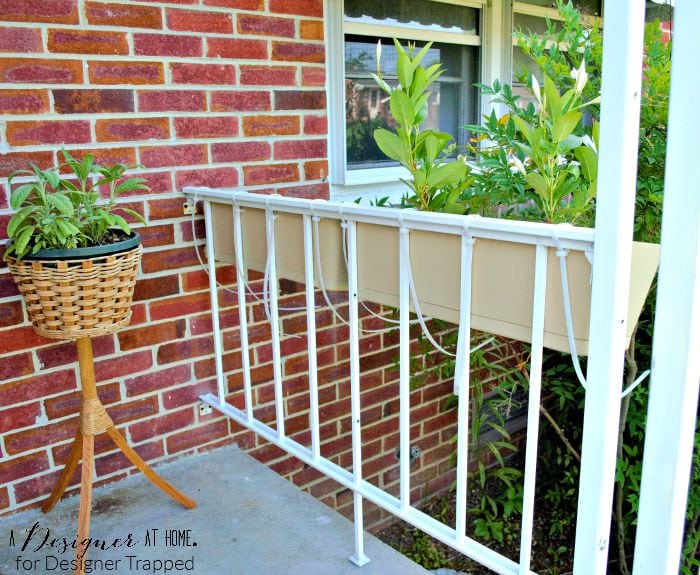 Heavy Duty zip ties help stabilize window planters against unsteady porch railing A Designer At Home for Designer Trapped
