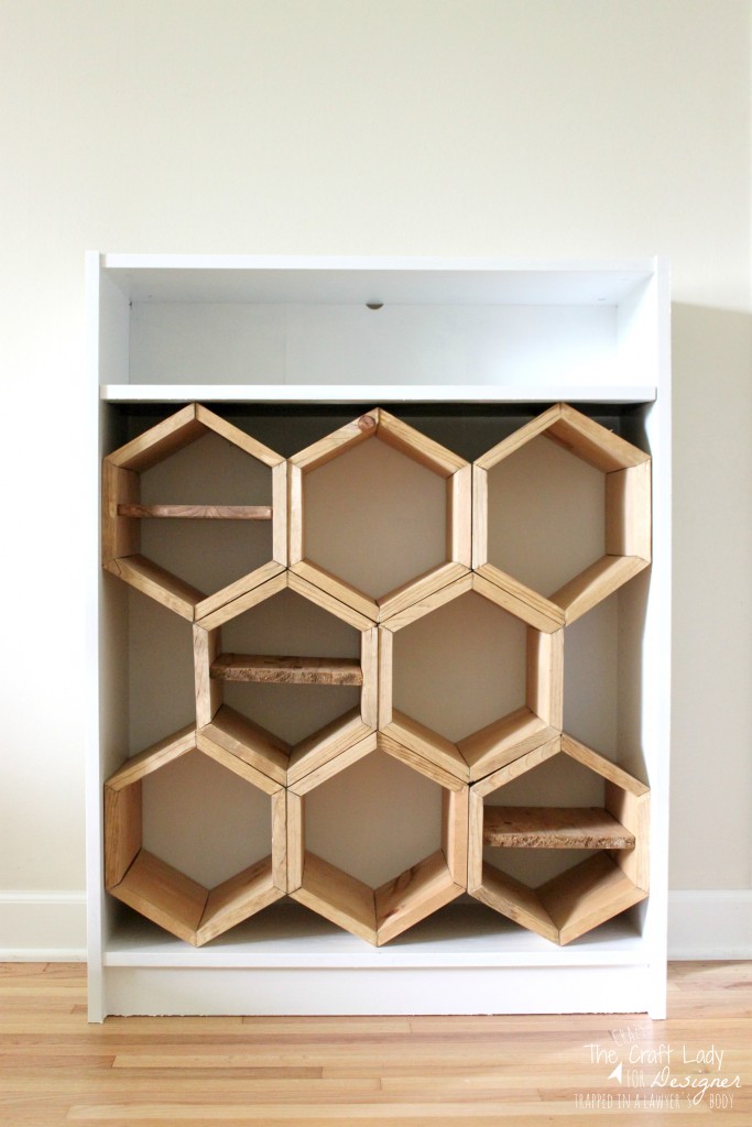 GENIUS! Make a DIY shoe rack using an old bookshelf and making hexagon inserts to hold the shoes! Full tutorial by The Crazy Craft Lady for Designer Trapped in a Lawyer's Body.