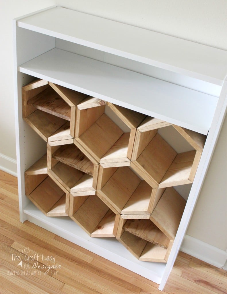 GENIUS! Make a DIY shoe rack using an old bookshelf and making hexagon inserts to hold the shoes! Full tutorial by The Crazy Craft Lady for Designer Trapped in a Lawyer's Body.