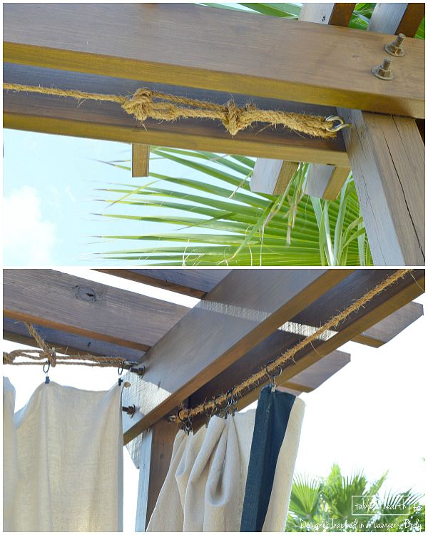 WOW! Make these gorgeous DIY, no-sew outdoor curtains without spending a ton of money!! Find the tutorial by Table & Hearth for Designer Trapped in a Lawyer's Body