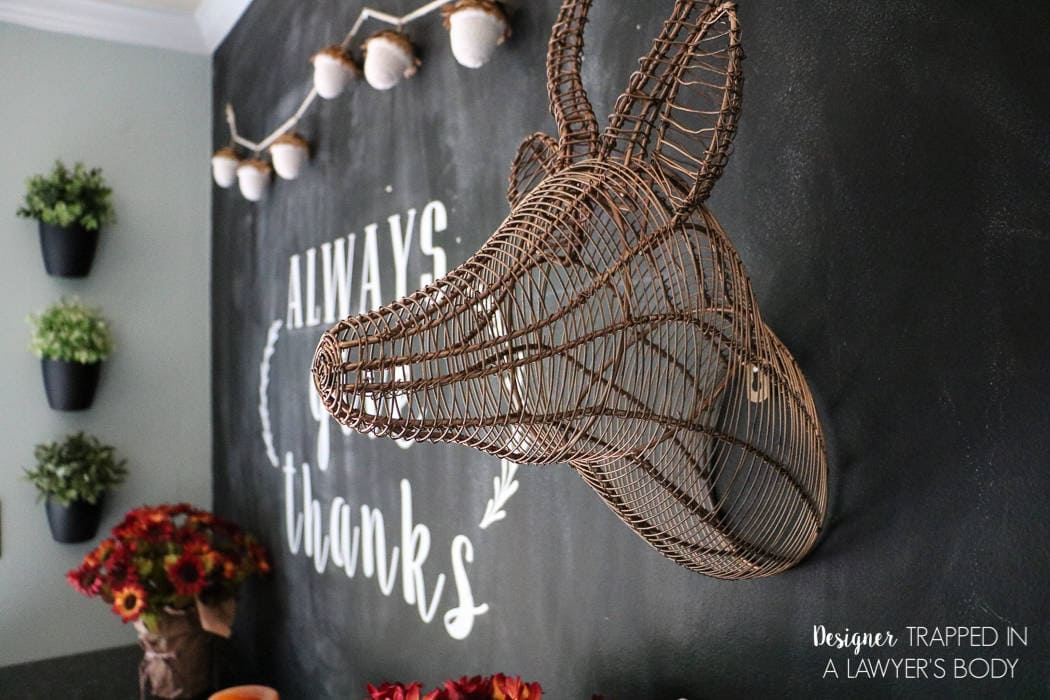 LOVE THIS fall chalkboard art and fall decor from Designer Trapped in a Lawyer's Body! Learn the easiest way to create a chalkboard wall with this tutorial.