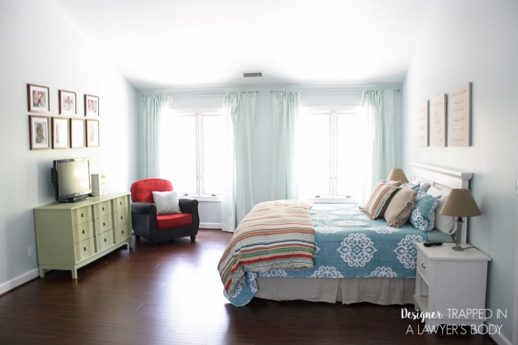 WOW! Never underestimate the power of fresh paint and new flooring! This room was totally transformed with paint and Select Surfaces laminate flooring. Come learn more at Designer Trapped in a Lawyer's Body.