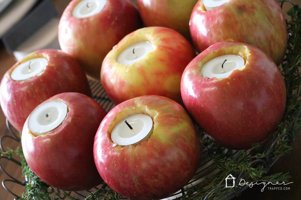 OMG--love this! Come learn how to make this centerpiece out of DIY apple candles. So pretty!