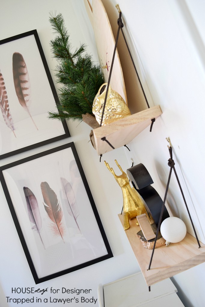 LOVE THIS! This DIY shelving using wood and leather is absolutely fabulous, and so easy to make. Great beginner project. Full tutorial by Houseologie for Designer Trapped in a Lawyer's Body.