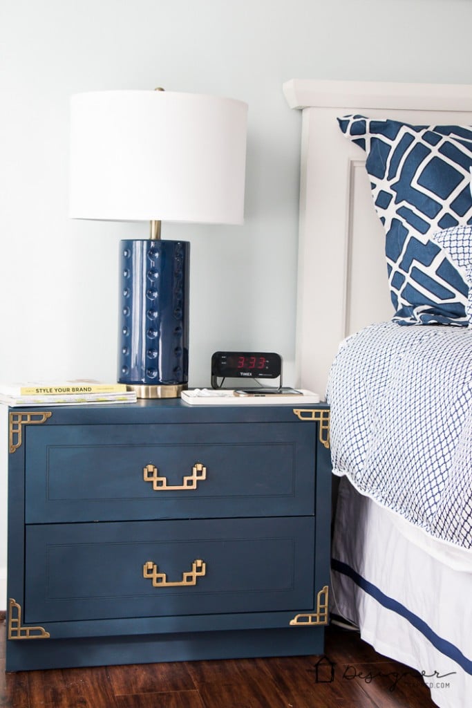 DIY furniture makeover! BEAUTIFUL Campaign bedside table makeover! This blogger scored an entire furniture set for a bargain and gave it new life with some paint and TLC.