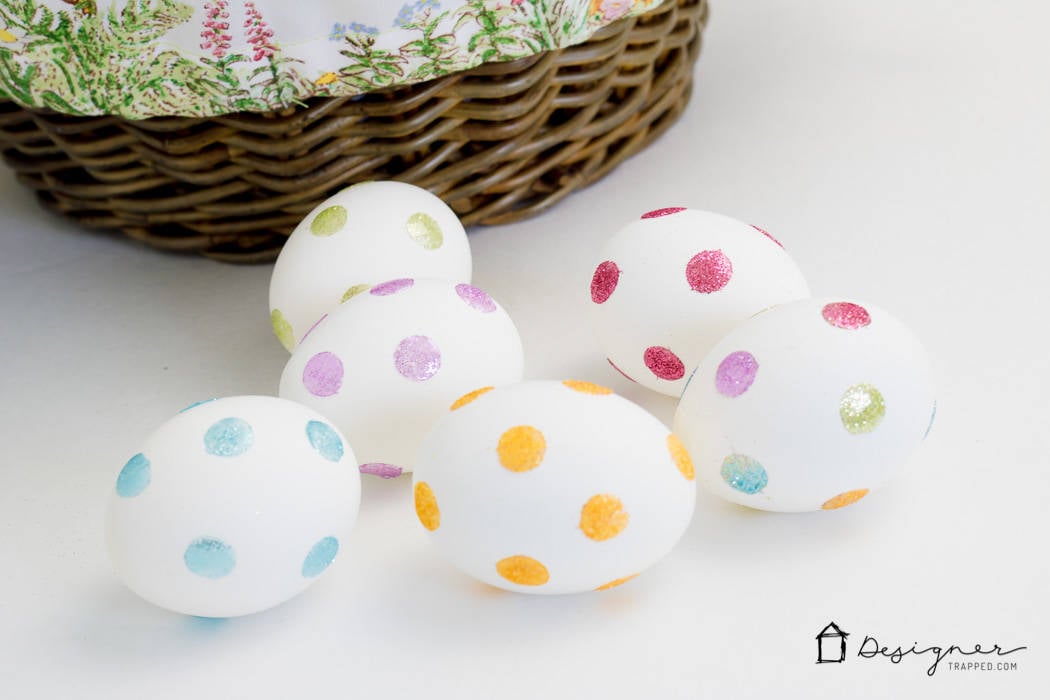 glue dot and glitter easter eggs