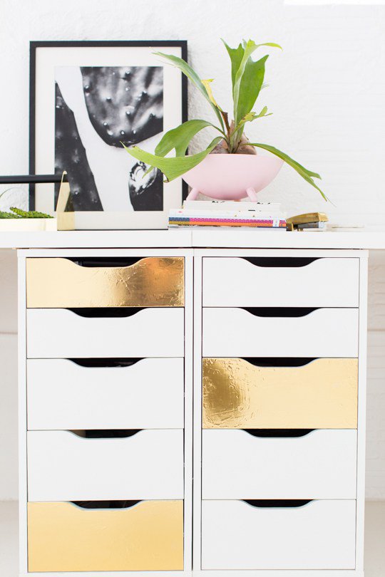 gold foiled IKEA Rast drawer hack