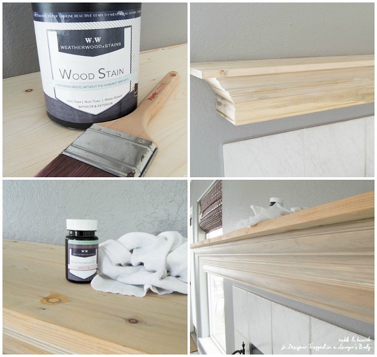 Wow! Check out this DIY fireplace mantel update made from simple molding. Love the driftwood finish! 
