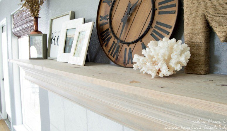 Wow!! Check out this DIY mantel update with crown molding and given a beautiful driftwood finish!