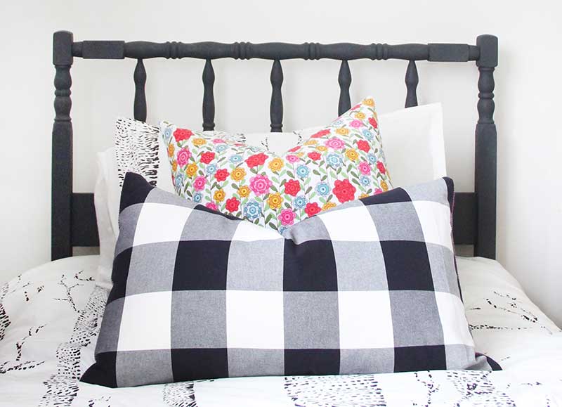 diy zippered pillow covers on twin bed in girl's bedroom