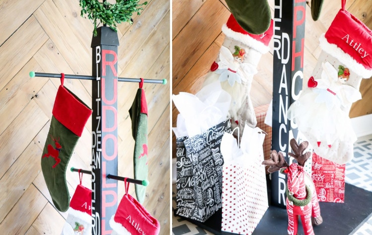 No mantel? No problem. You can hang Christmas stockings without a mantel. This DIY stocking holder stand is the perfect solution and this full tutorial makes it look so easy. #DIYworkshop #sponsored