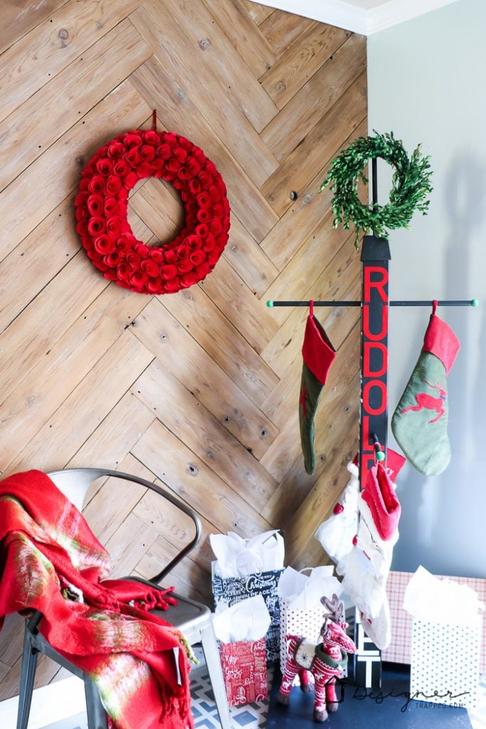 No mantel? No problem. You can hang Christmas stockings without a mantel. This DIY stocking holder stand is the perfect solution and this full tutorial makes it look so easy. #DIYworkshop #sponsored