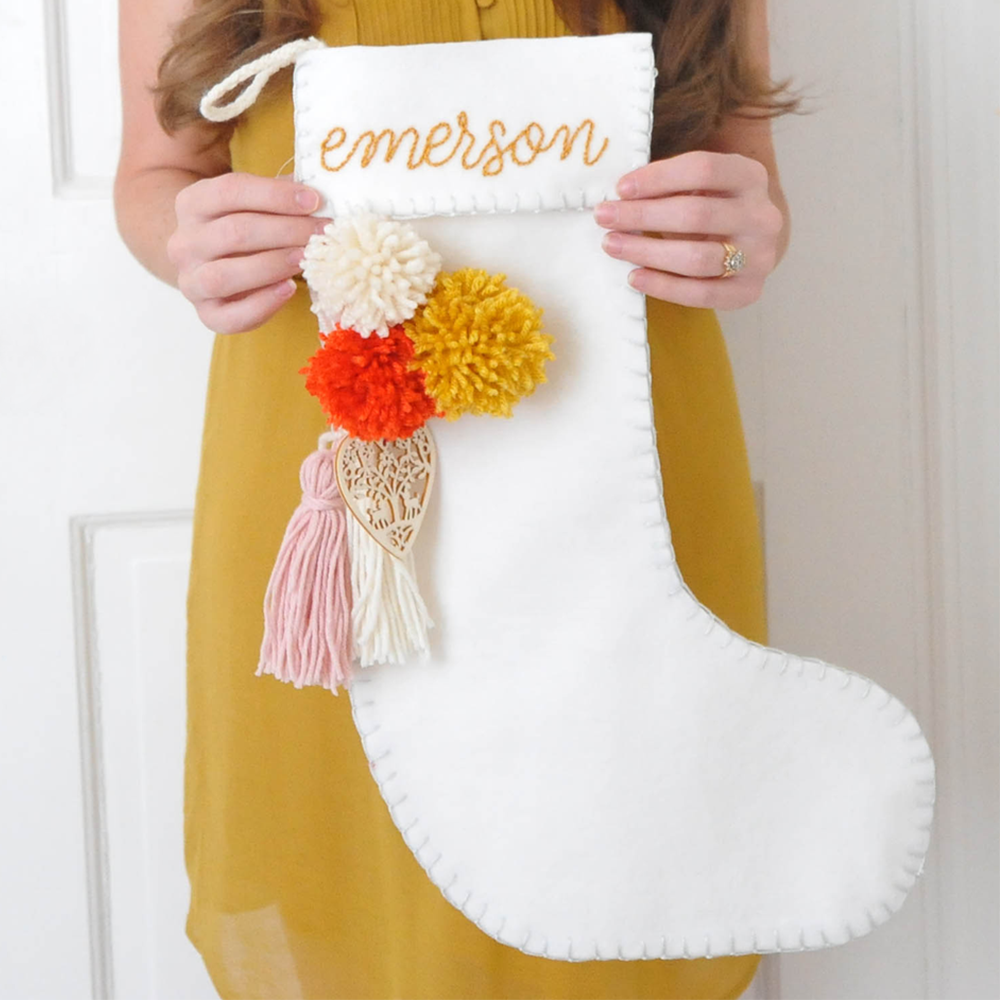 felt stocking with pompoms and tassels