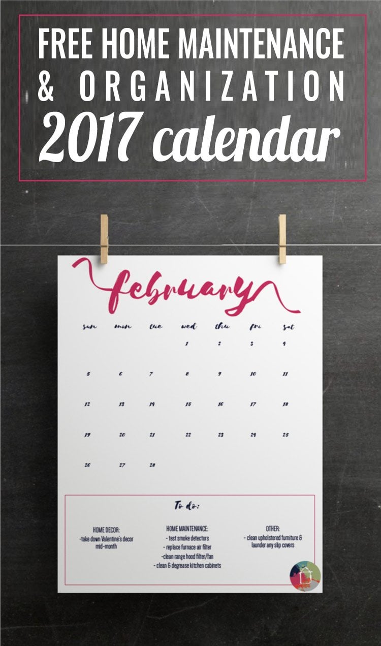 This is the prettiest and BEST 2017 printable calendar I have seen. It includes lists of home decor, home maintenance and organization/decluttering tips every month. Finally, I feel like I'll be able to stay on top of these tasks. Best of all, this 2017 printable calendar is free!