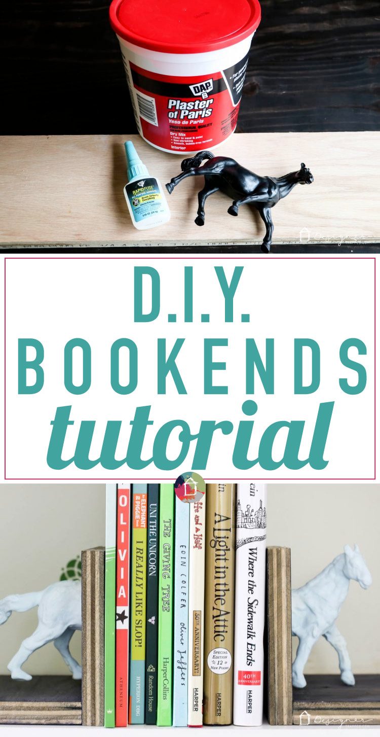 Make these DIY bookends for a high-style look on a tiny budget yourself! It's a fun and easy project. No power tools required! Check out the full blog post to see how I made these DIY bookends for $1 out of pocket!