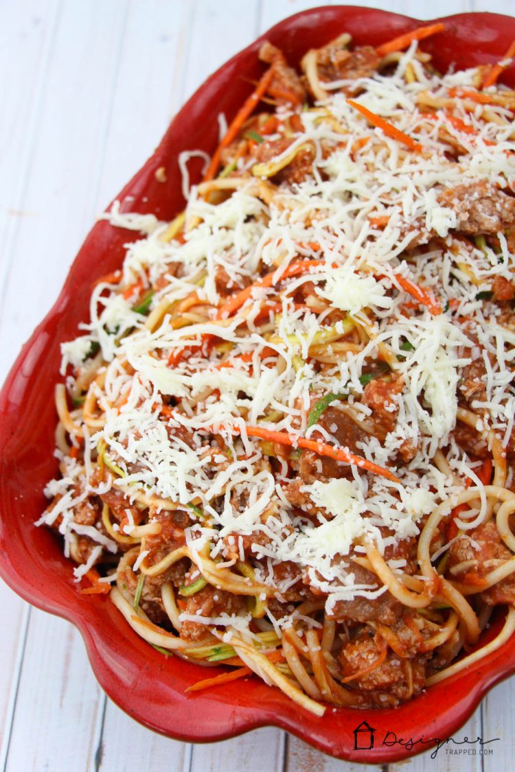 OMG! This easy baked spaghetti recipe is perfect for my family. Love that it has veggies in it and my kids and husband all love it. Win!