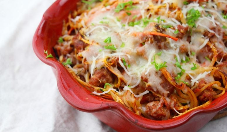 OMG! This easy baked spaghetti recipe is perfect for my family. Love that it has veggies in it and my kids and husband all love it. Win!