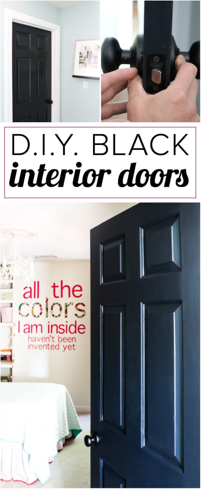 Love the idea of black interior doors for an affordable interior update! All you have to do is paint your doors black and update the hardware. HUGE impact!