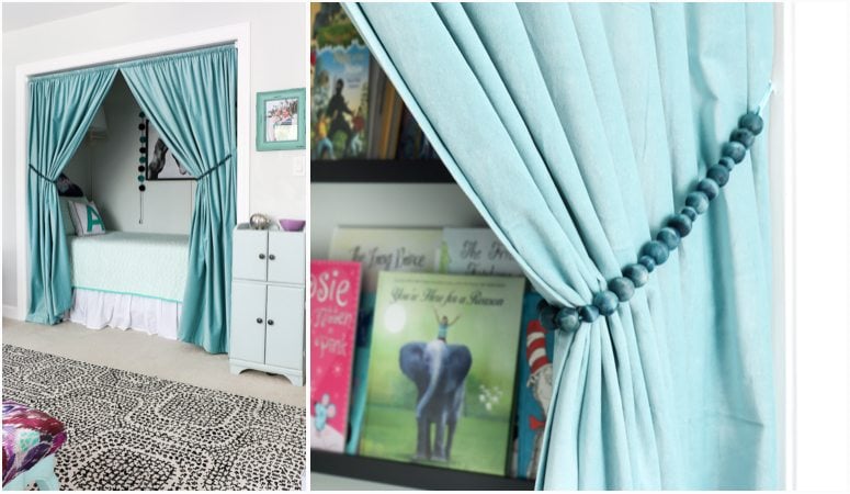 OMG, I absolutely love these DIY curtain tie backs and they are so much cuter than any store-bought curtain tie backs I have seen. Learn how to make your own curtain tie backs with this detailed tutorial. They only take about 15 minutes to make!