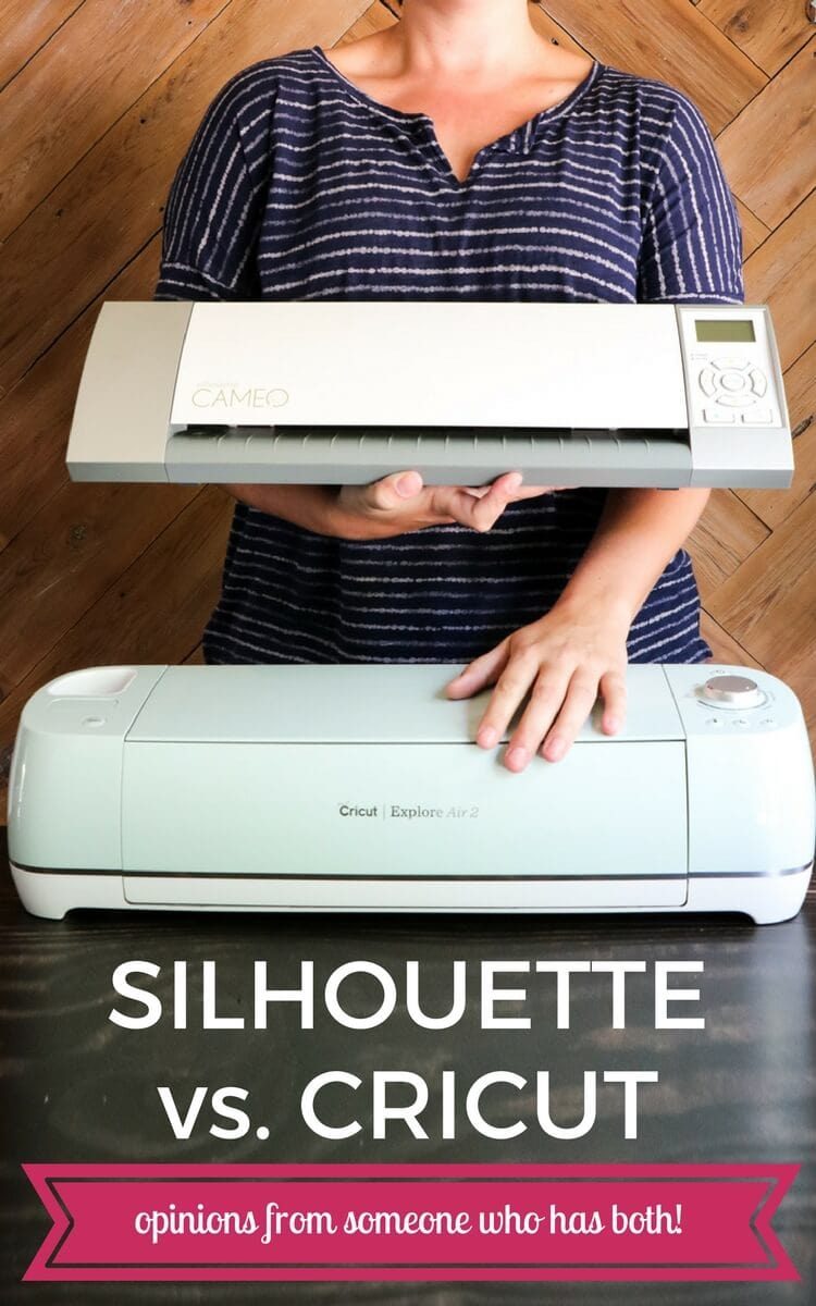 Silhouette vs. Cricut? This post walks you through all the pros and cons so you can decide which cutting machine is right for you! Learn all about the Silhouette CAMEO and Cricut Explore!