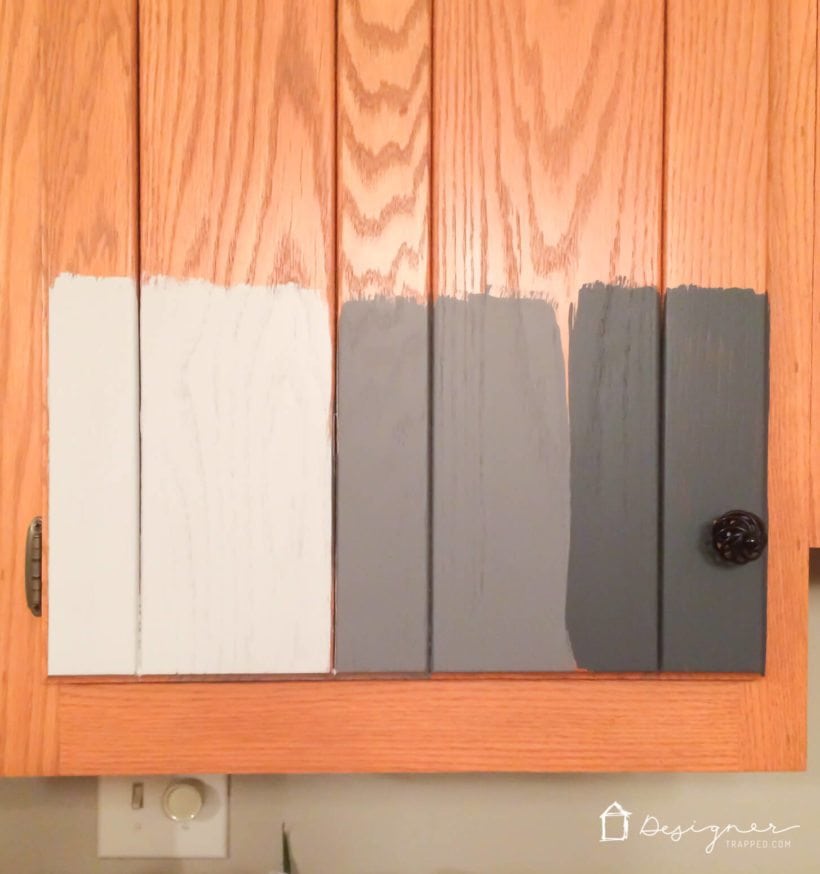  paint samples on cabinet
