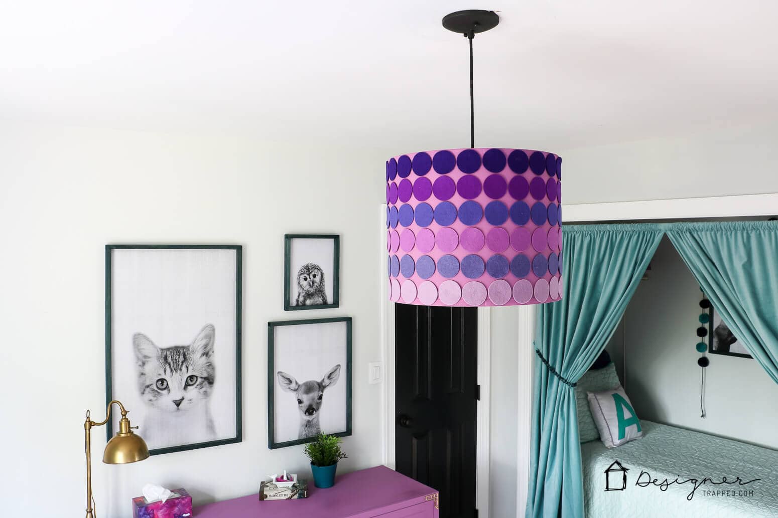 When you can't find the perfect lampshade for your decor, make one yourself! This easy DIY lampshade could be made with any shapes or colors.