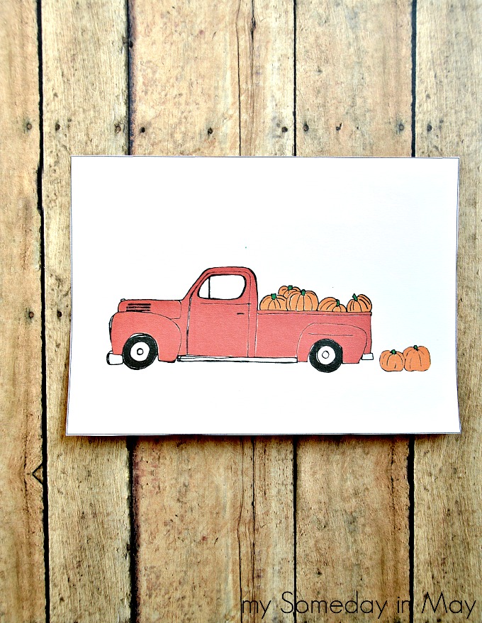 red truck with pumpkins in bed printable
