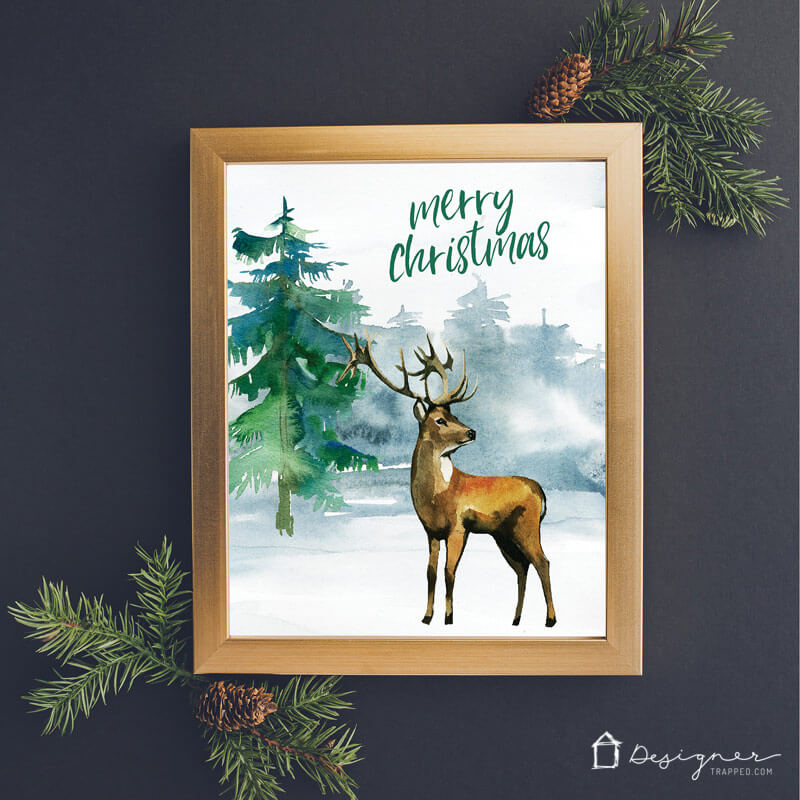 Deer in forest Merry Christmas free printable