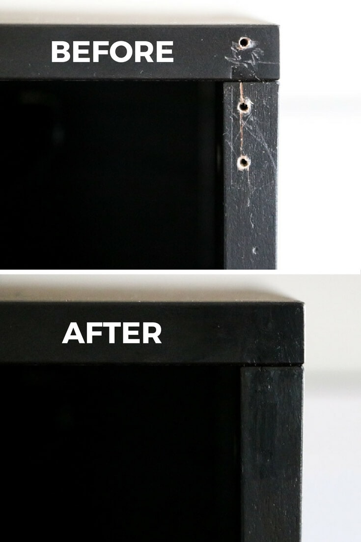This easy furniture repair system makes it easy to repair furniture dings and dents in no time AND it MATCHES Ikea paint colors! It's an Ikea lover's dream come true!