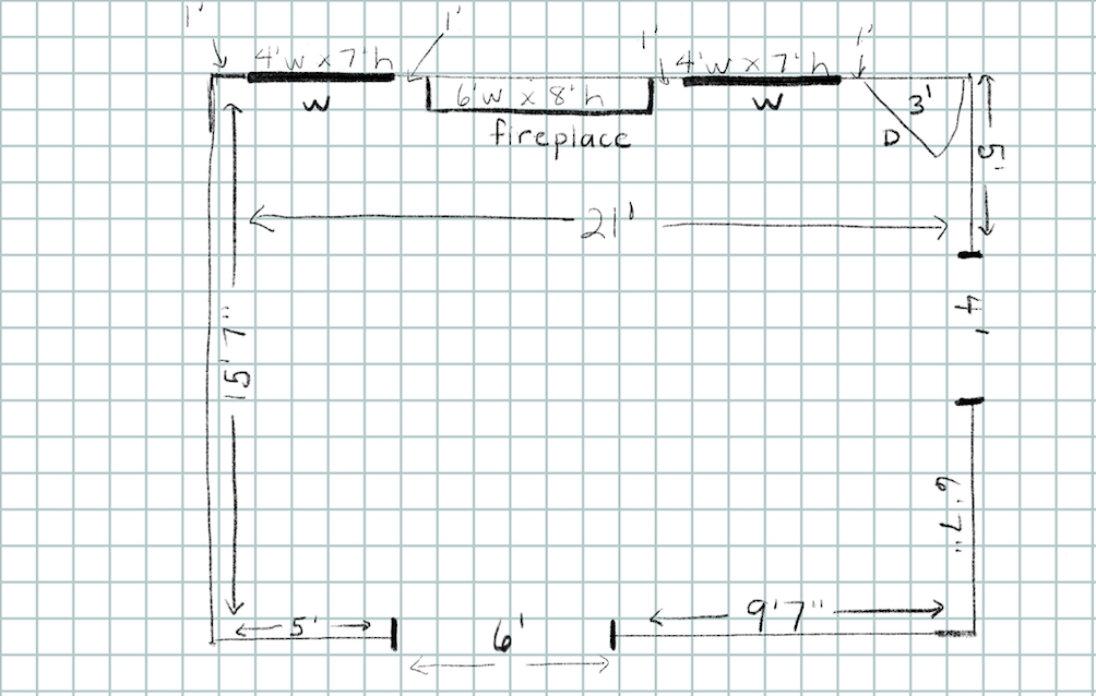 simple space plan on graph paper