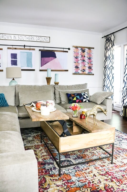 West Elm storage coffee table in family room