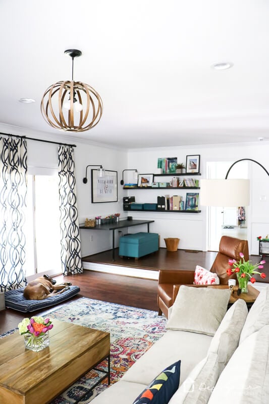 colorful family room with play area