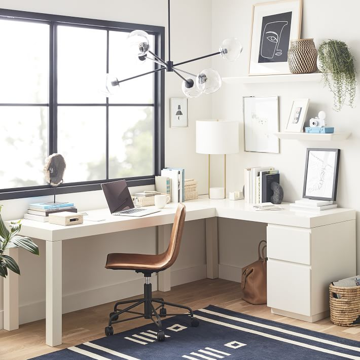 white minimalist corner desk